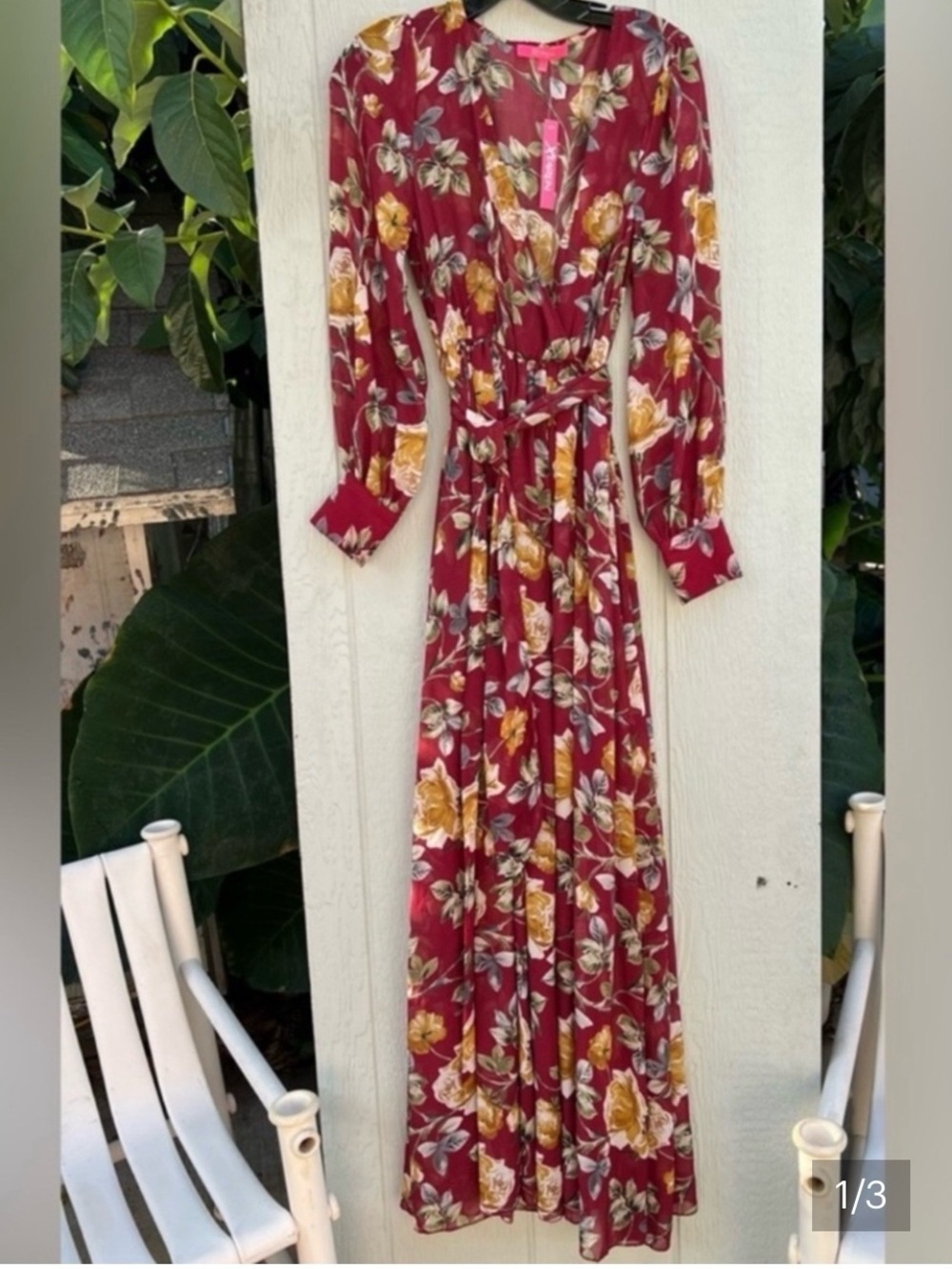 NWT Xtaren floral faux wrap boho maxi dress long sleeve